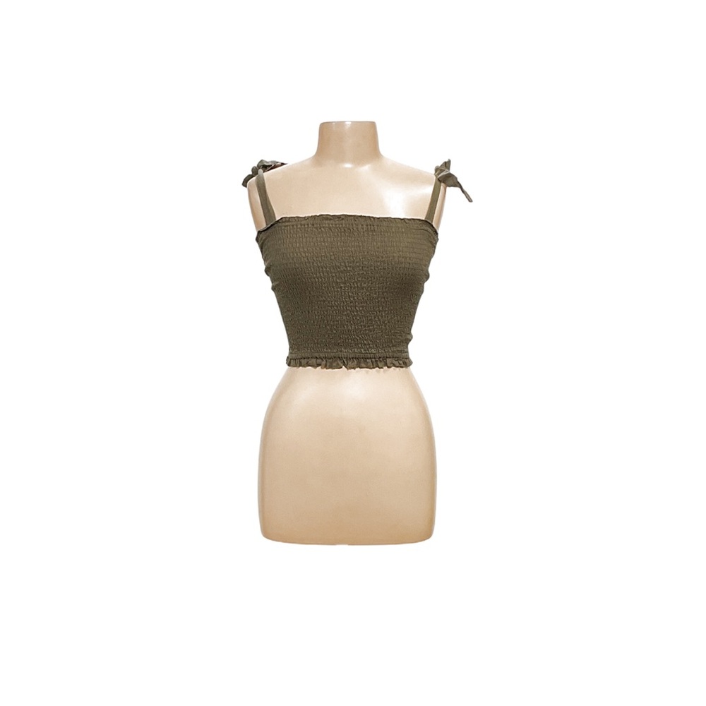 Abercrombie & Fitch Khaki Smocked Crop Top